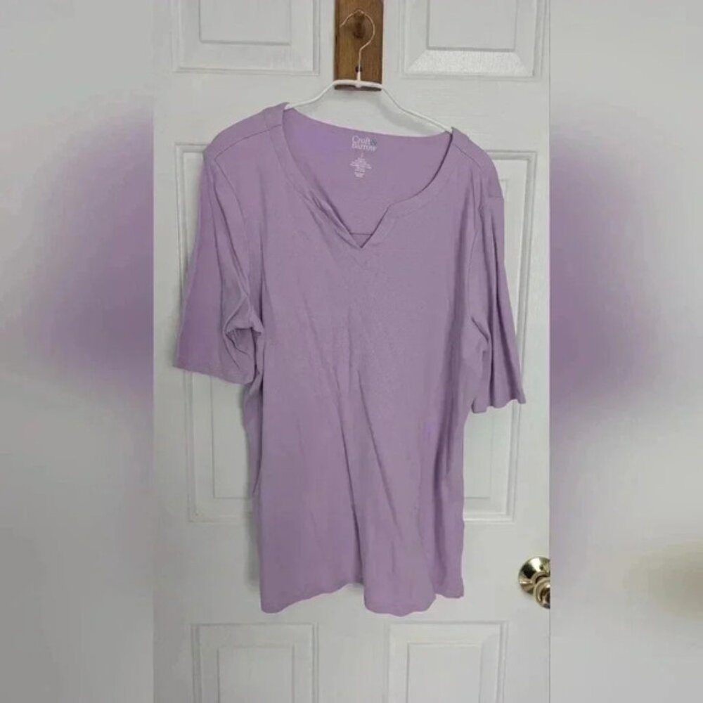 Croft & Barrow® Elbow-Sleeve Splitneck Women's Top Size Large (EUC) - Picture 2 of 9